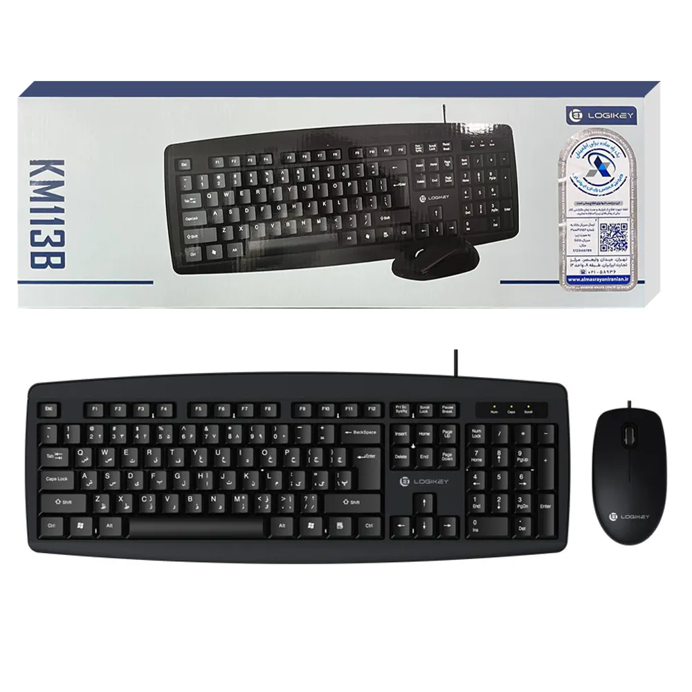 f613f4c11184ceb52b4aa335198294e2eaafdbbc60c60eba6ed5578f3e0d2d45.webp کیبورد و ماوس سیم دار لاجی کی مدل LOGIKEY KM113B مشکی گارانتی الماس