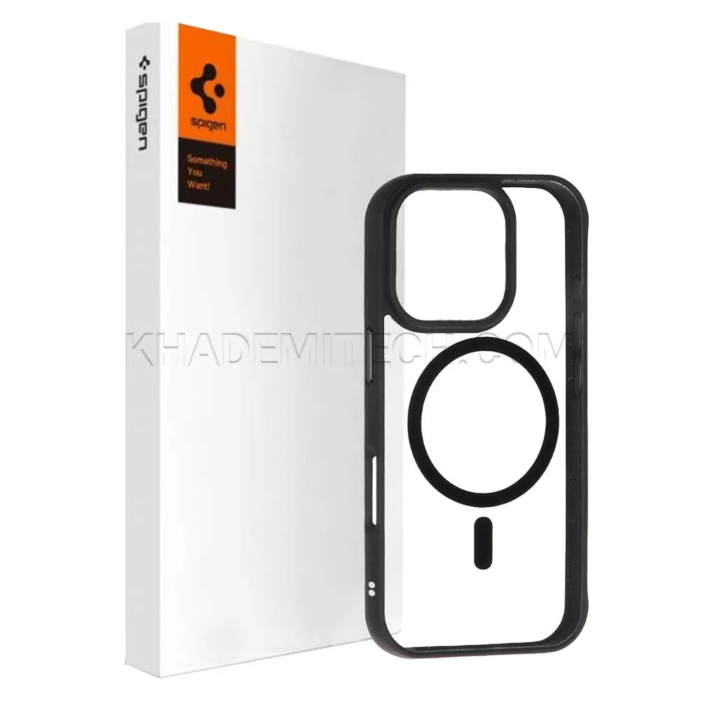fad12a4b4a7705d0feca0b45a0b388ed6a8d68cd85c9a3ae6184d571e810c353-1.webp قاب اپل اسپیگن مدل Spigen IPHONE 16 Pro MagSafe شفاف مشکی