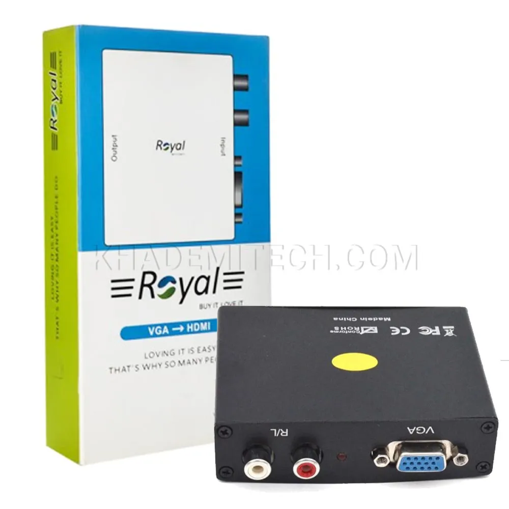fbe9adb68c47d23c37eabbf43cfe27a66db189d73ae767b21ee6aad058c36280.webp آداپتور تبدیل VGA به ROYAL HDMI