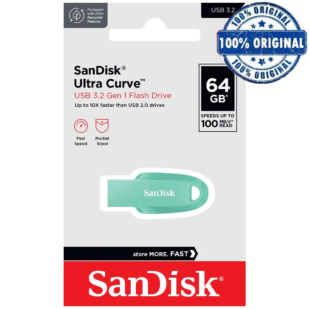 fca061dbd79792512eea7764705d24703847d9abd0d87f19182eb07c504a10c6.webp فلش سندیسک مدل SANDISK CURVE 64G سبز
