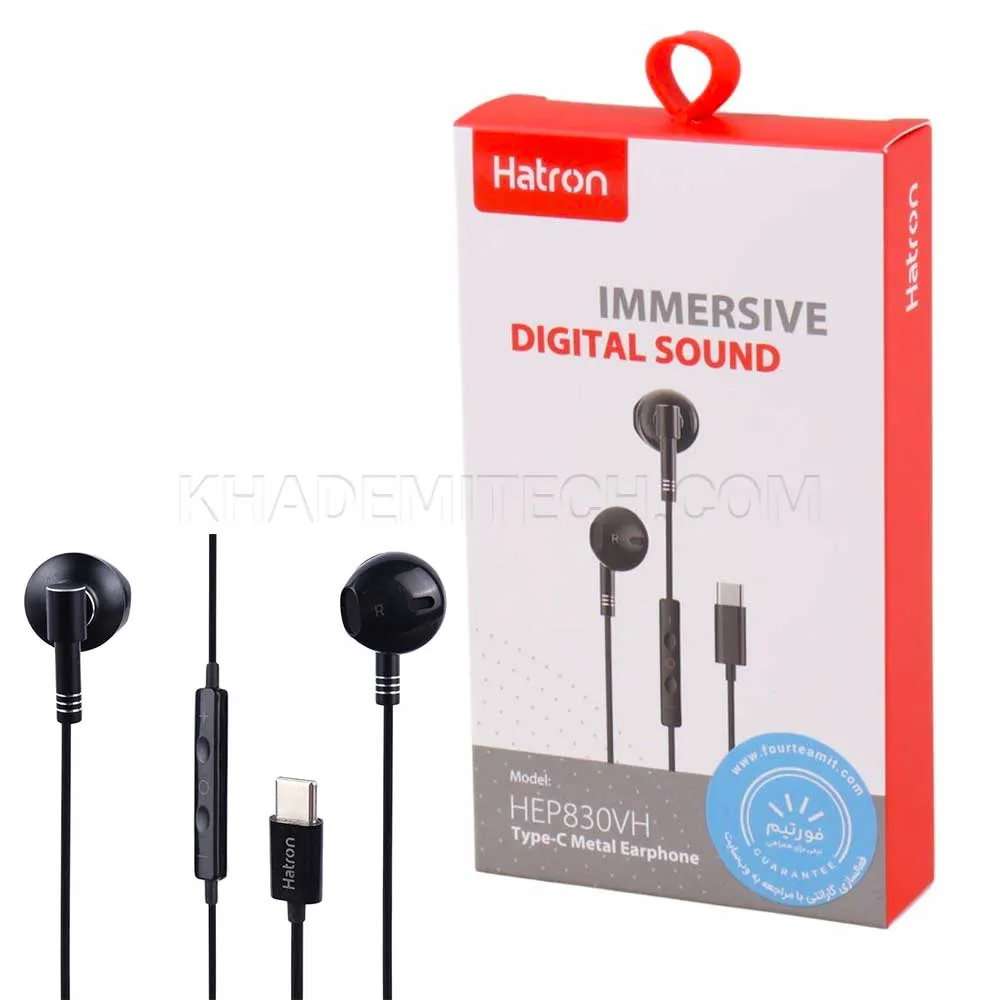 fd740fbff270be9420eeb389a93935a4c829bda312480b601480870a6addeab2.webp هندزفری سیم دار هترون مدل HATRON HEP830VH Type-c مشکی