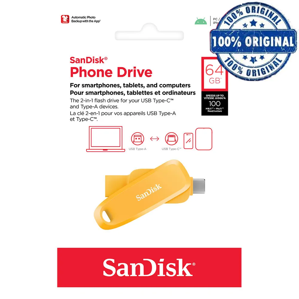 fdcbaf5822a932be2849486d3cd96fd412cca0a437357dcf17b43e97042c2883.webp فلش سندیسک مدل SANDISK DC6 TYPE-C 64G زرد